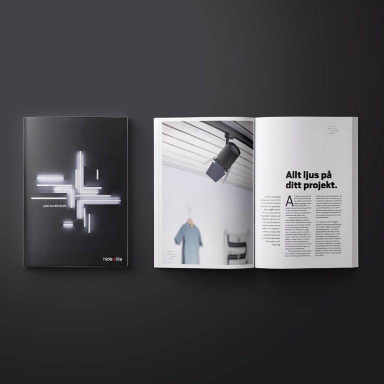 A mockup on the catalog Ljuset och upplevelser. A catalog which shows lighting inspiration for public environment.
