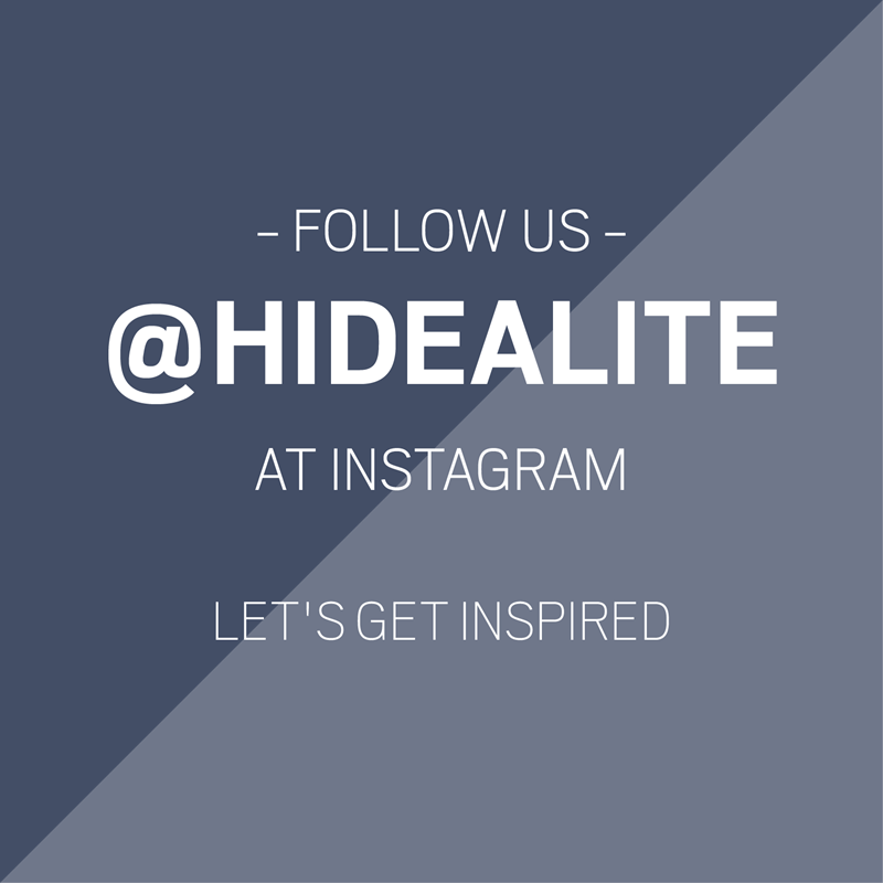 Blue background with text about following hidealite's instagram for inspiration