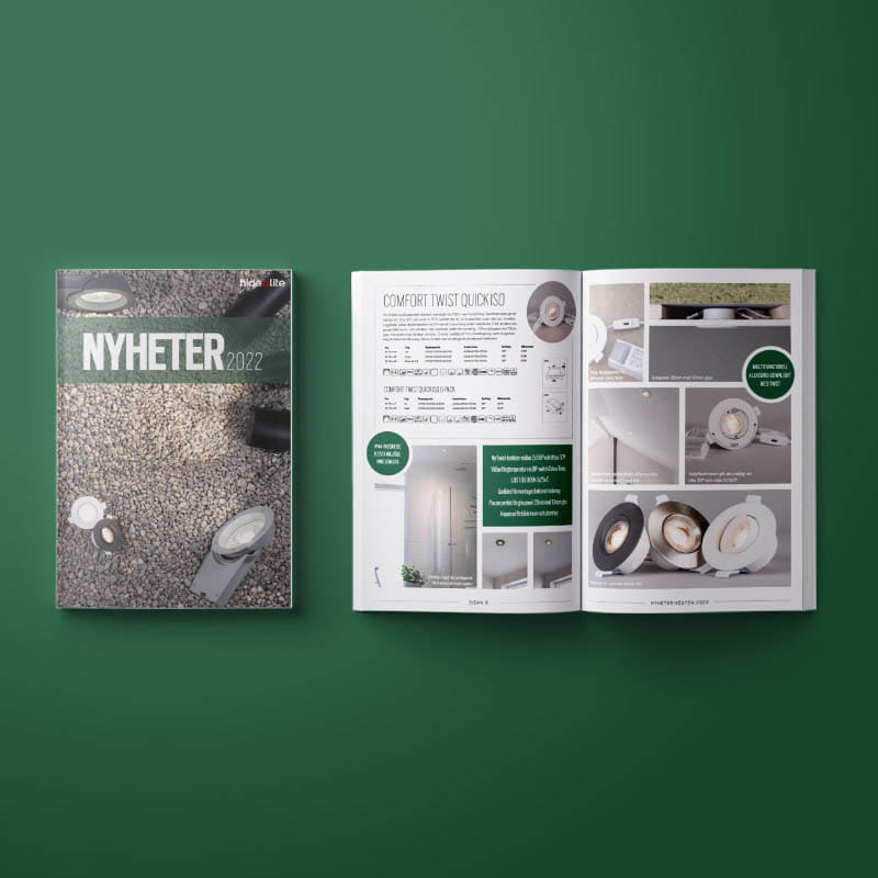 Hidealite katalog som ligger på en grön bakgrund