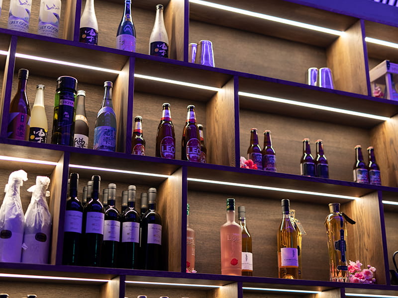 LED-strip from Hide-a-lite in a shelf at a restaurant.