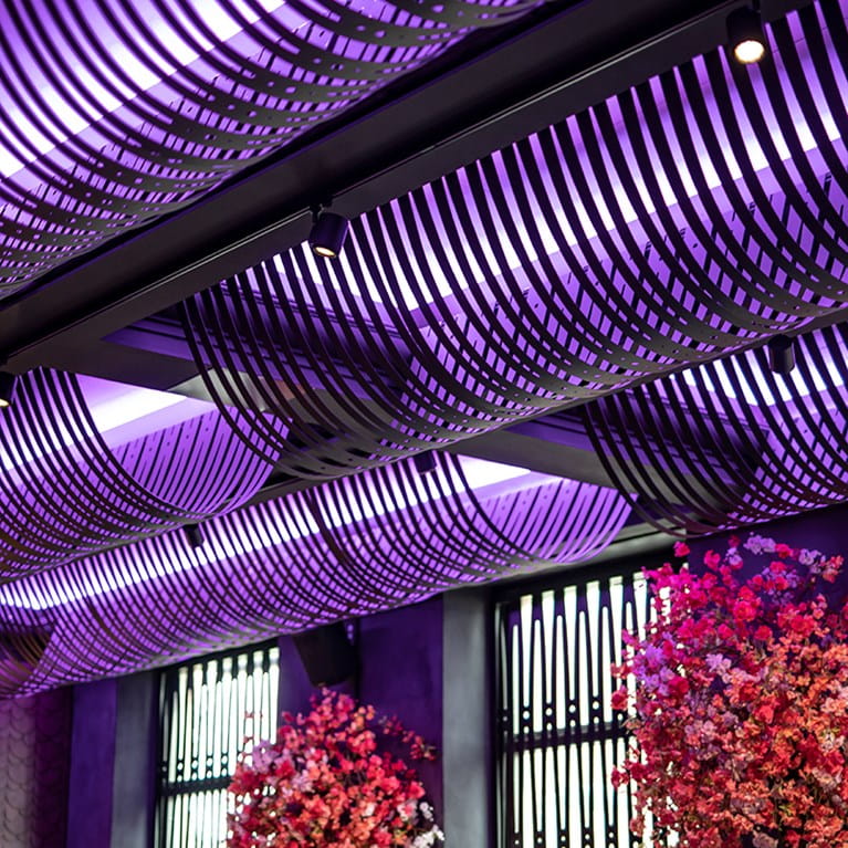 Focus Track from Hide-a-lite creates atmospheric lighting in a restaurant