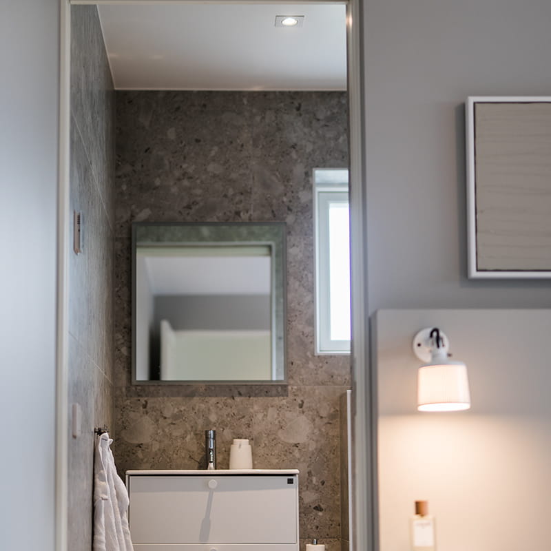 Bathroom illuminated by Bright Eye G2 Square 1 from Hidealite at home at Johanna Haglund, Design of.