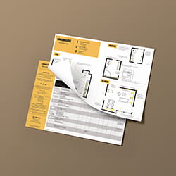 En mockup fra Hidealite, som viser en hurtig guide til indendørs belysning.