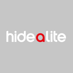 Vit logotyp för Hide-a-lite