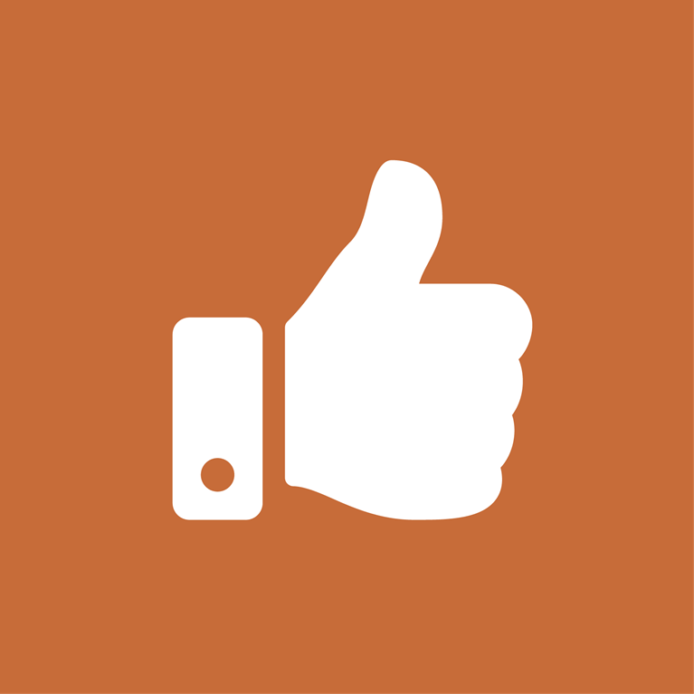 A white symbol on orange background symbolizing Hide-a-lite's quality policy  